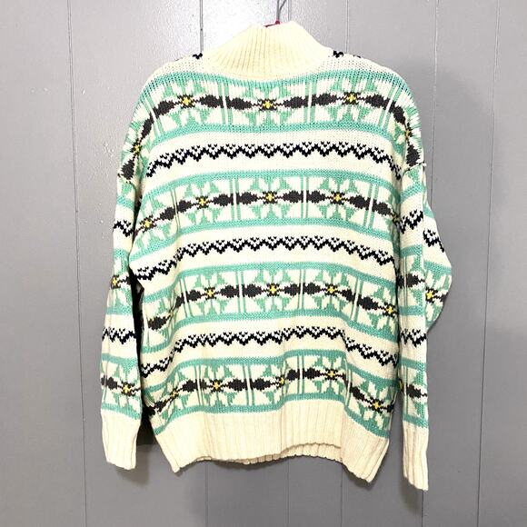 NEW American Eagle Blue Cream Oversized Fairisle Mock Neck Sweater S - Picture 5 of 7